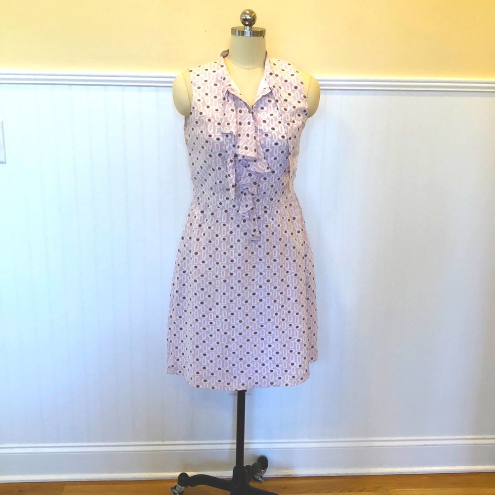 Tocca sleeveless button front silk dress in white and lilac sz 8